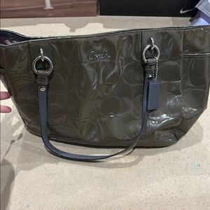 Coach Dark Green Patent Leather Tote